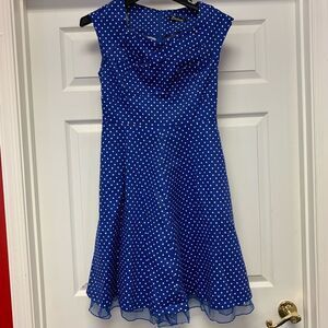Rockabilly VLV Blue Polka Dot Swing Dress sz L